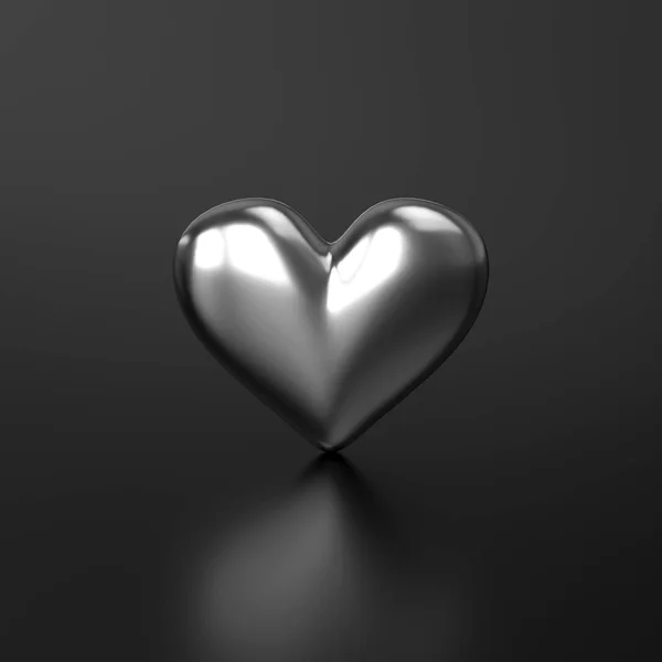 Siyah arka plan üzerine gümüş kalp. 3D render