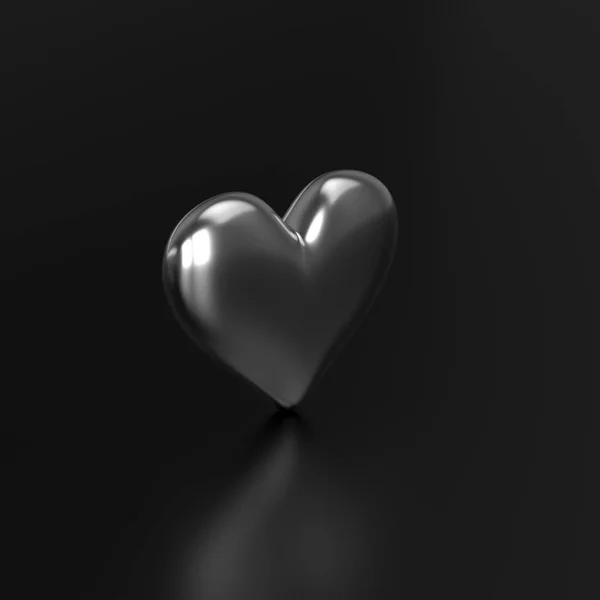 Corazón de plata sobre fondo negro. Renderizado 3D — Foto de Stock