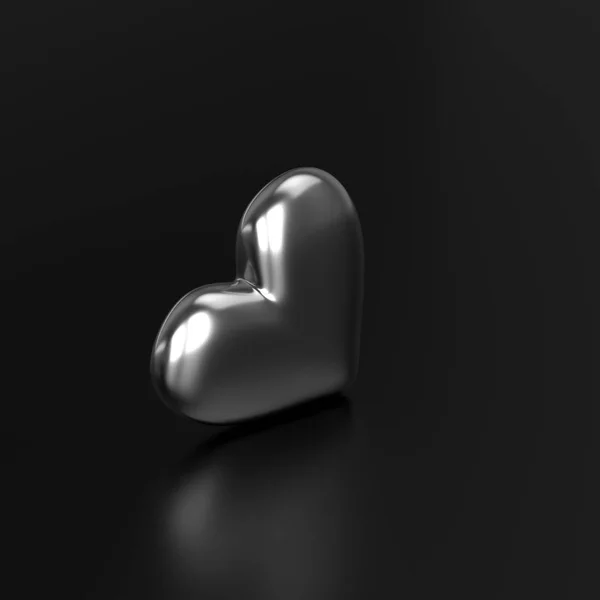 Siyah arka plan üzerine gümüş kalp. 3D render