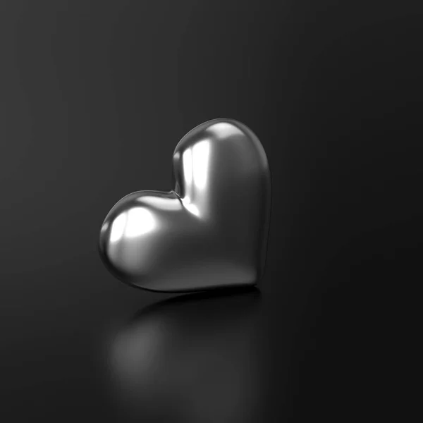 Coração de Prata sobre fundo preto. Renderização 3D — Fotografia de Stock
