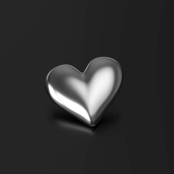 Zilveren hart op zwarte achtergrond. 3D-rendering — Stockfoto