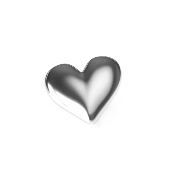 Coeur argenté sur fond blanc. Rendu 3d — Photo