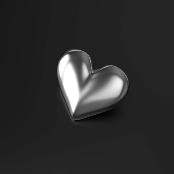 Siyah arka plan üzerine gümüş kalp. 3D render