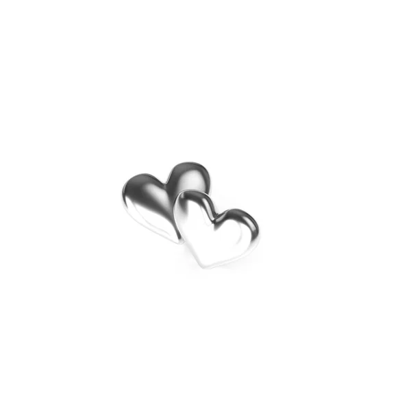 Dois Silver Heart em fundo branco. Renderização 3D — Fotografia de Stock