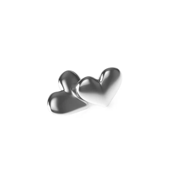 Deux Silver Heart sur fond blanc. Rendu 3D — Photo