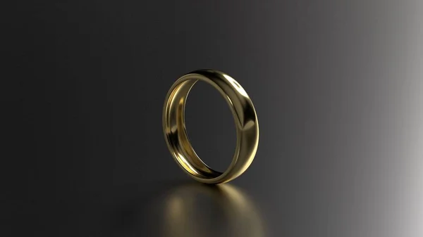 L'anneau de mariage en or de beauté sur fond noir. Rendu 3d — Photo