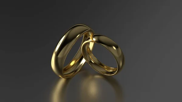 Золотые обручальные кольца красоты на черном фоне. 3d-рендеринг — стоковое фото