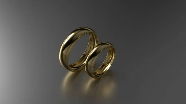 Los anillos de boda de oro de belleza sobre fondo negro. renderizado 3d — Foto de Stock