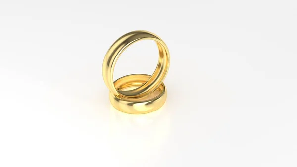 O anel de casamento de ouro beleza no fundo branco. Renderização 3d — Fotografia de Stock