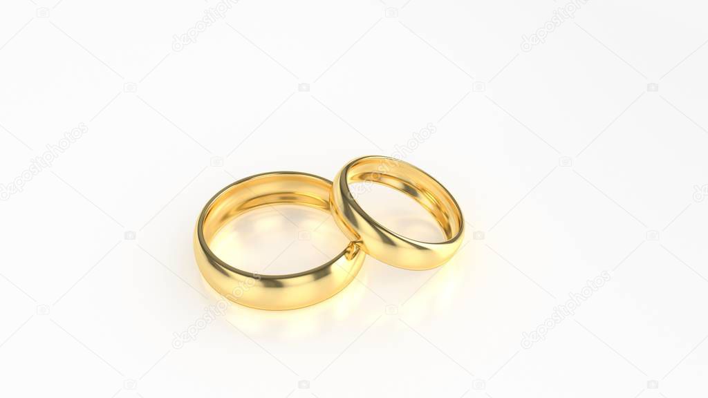 The beauty gold wedding ring on white background. 3d rendering