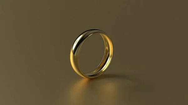 O anel de casamento dourado de beleza no fundo de ouro. Renderização 3d — Fotografia de Stock