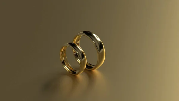 O anel de casamento dourado de beleza no fundo de ouro. Renderização 3d — Fotografia de Stock