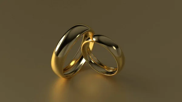 El hermoso anillo de bodas dorado sobre fondo dorado. renderizado 3d — Foto de Stock