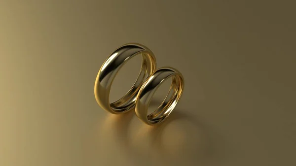 El hermoso anillo de bodas dorado sobre fondo dorado. renderizado 3d — Foto de Stock
