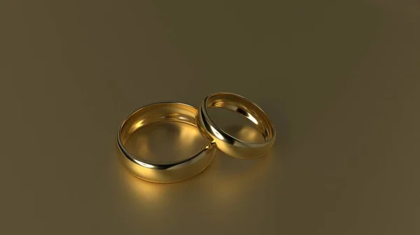 Золотое обручальное кольцо на золотом фоне. 3d-рендеринг Стоковая Картинка