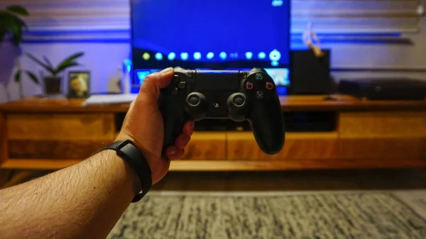 December 2019 Eskisehir Turkije Ps4 Gamepad Gamer Man Hand — Stockfoto