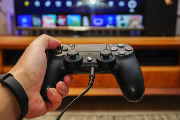 December 2019 Eskisehir Turkije Ps4 Gamepad Gamer Man Hand — Stockfoto