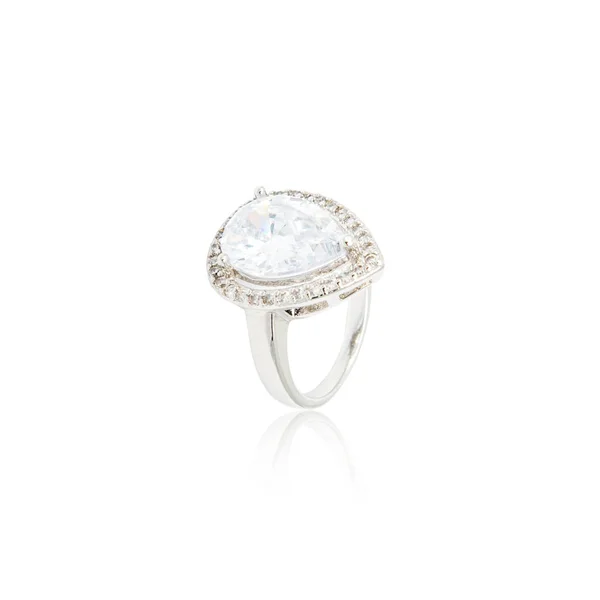 Bague en diamant argent isolé sur blanc — Photo