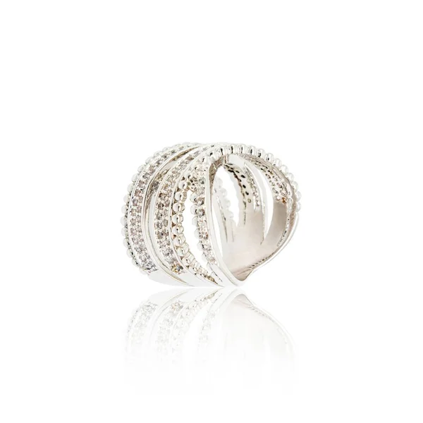 Silver diamond ring isolated on white — Stock Photo, Image