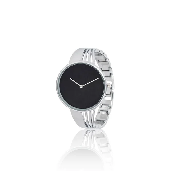 Механічний срібний жіночий годинник ізольований на білому . — стокове фото