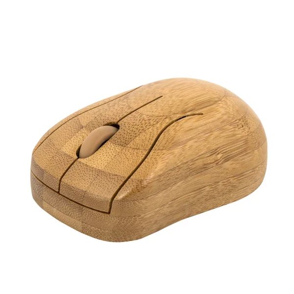 Mouse de computador de madeira sem fio isolado no branco — Fotografia de Stock