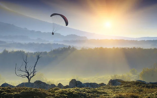 Silhueta de paraglide voador — Fotografia de Stock