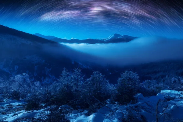 Μονοπάτια αστέρι σε ένα νυχτερινό ουρανό — Φωτογραφία Αρχείου