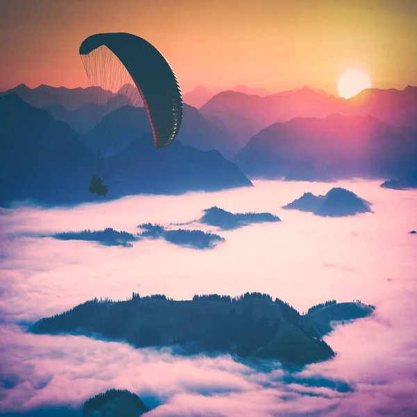 Above the milky carpathian valley. Instagram stylisation — Stock Photo, Image