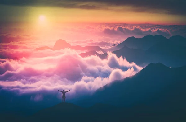 Above the sea of clouds. Instagram stylisation — Stock Photo, Image