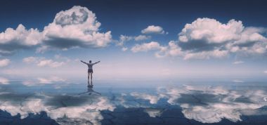 Adam bir göl kenarında. Instagram Stilizasyon