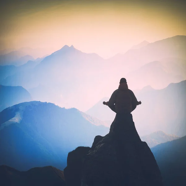 Meditation in a high peaks valley. Instagram stylization