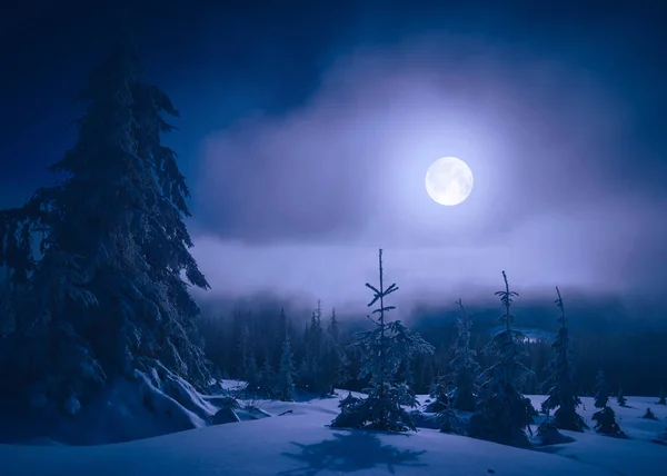 Lumineux clair de lune dans une vallée de montagne — Photo