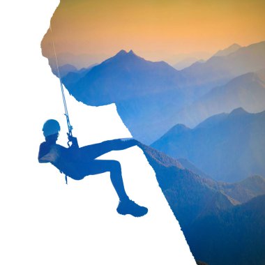 Tırmanıcı bir dağ vadi. Çift pozlama