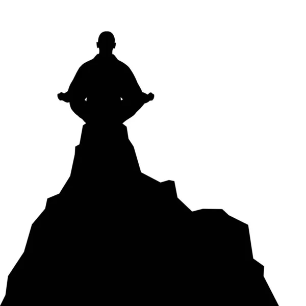 Silhouette Human Who Meditate Mountain Top Vector Illustration — Stock Vector