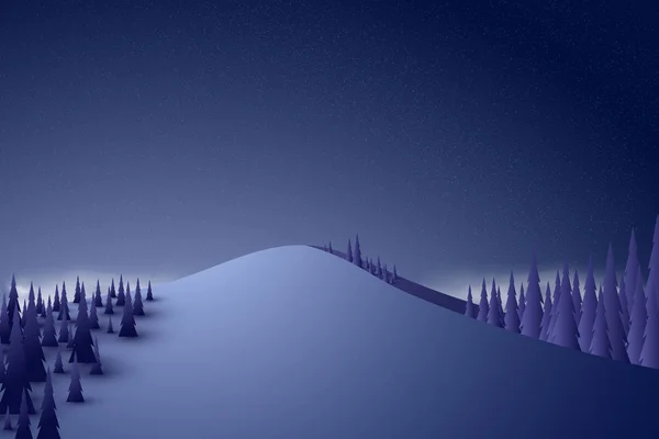 Bosque Una Cordillera Cubierta Nieve Vía Láctea Cielo Estrellado Noche — Vector de stock