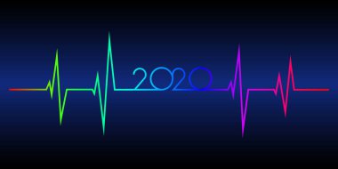 Kalp atışları, 2020 yeni yıl konsepti. Vektör illüstrasyonu, Eps 10.