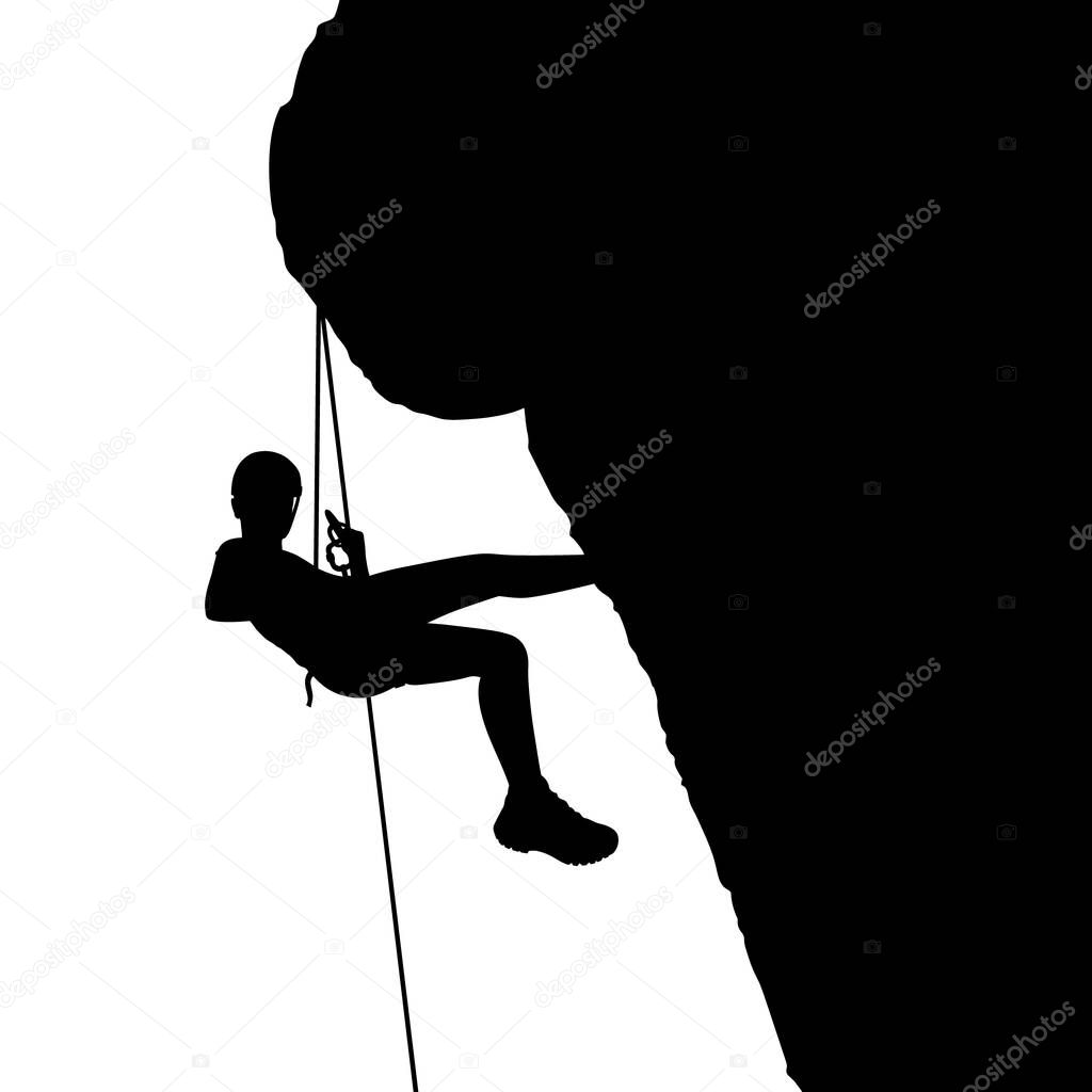 Silhouette of climber on a cliff. Vector illustration, EPS 10.