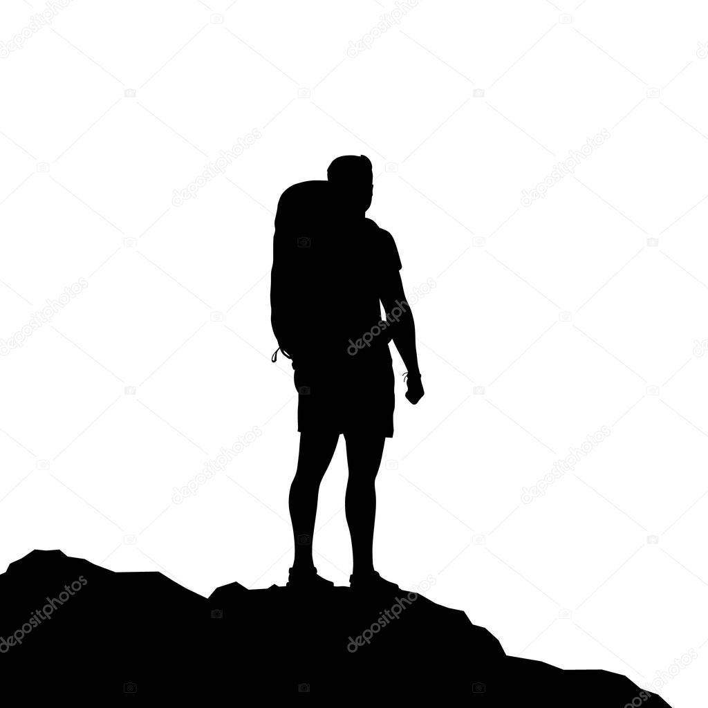 Silhouette of active man hiker with bacpack. Vector illustration.