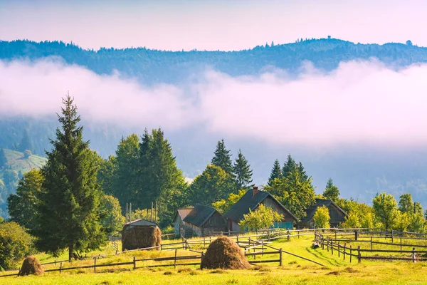 Alpská Horská Vesnice Kopci Nádherná Idylická Krajina Karpat Ukrajina Evropa — Stock fotografie