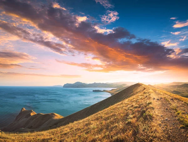 Majestueuze Zonsondergang Boven Zwarte Zee Kust Krim Reis Avontuurconcept — Stockfoto