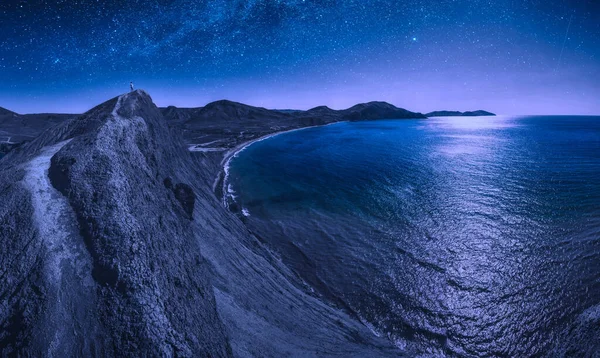 Πανόραμα Του Θαλάσσιου Κόλπου Της Κριμαίας Νύχτα Γαλαξία Μας Έναστρο — Φωτογραφία Αρχείου