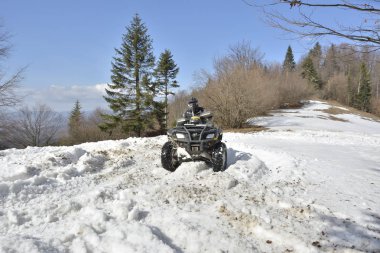 Bretcu, Romania - February 28: Pall Andor training whit an can-am quad clipart