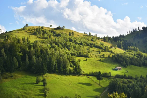 Rollende Landschaft um einen Bauernhof Stockfoto