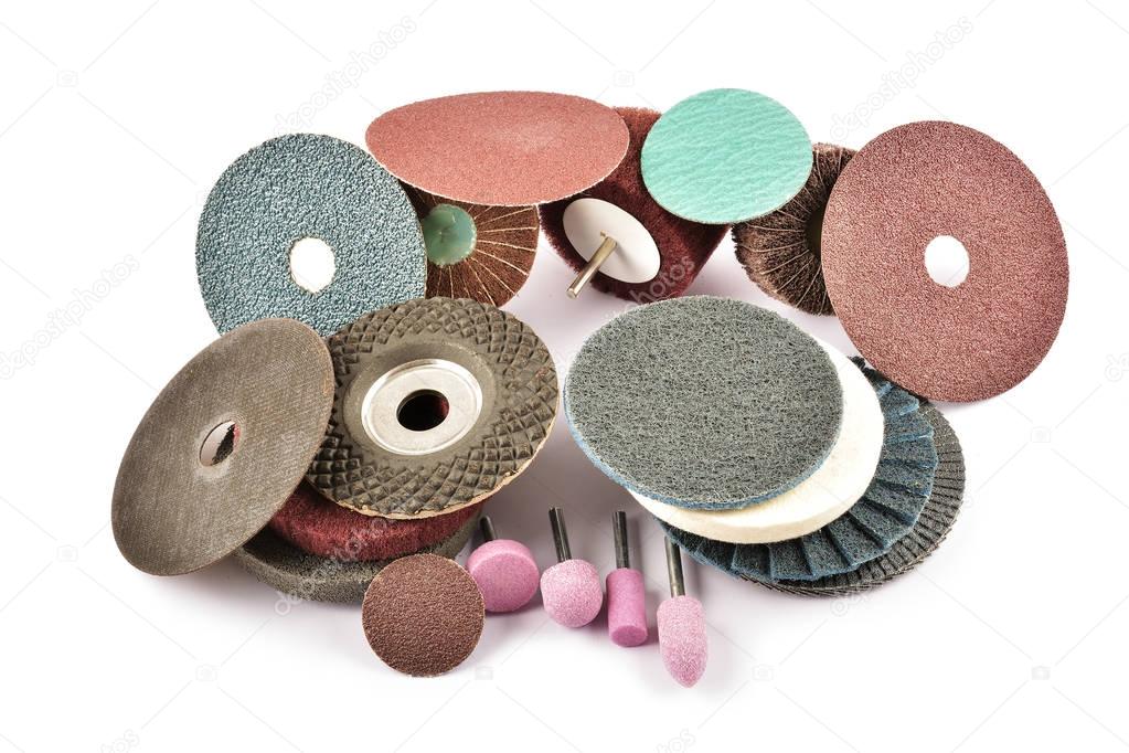 Abrasive wheels on a white background