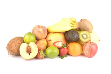 Beyaz üzerine egzotik meyve çeşitleri