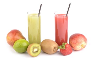 Beyaz üzerine taze meyve suları