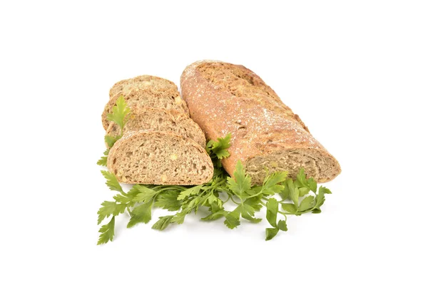 Pane fresco fatto in casa naturale con verdure su sfondo bianco — Foto Stock