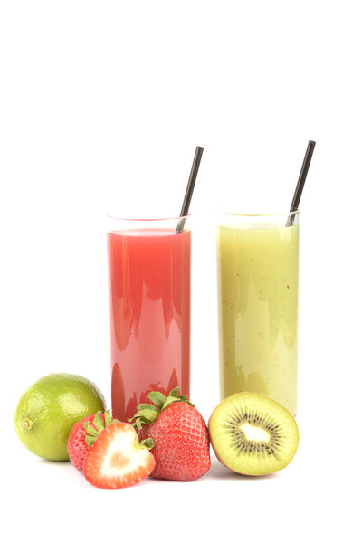 Fresh fruit juices on white