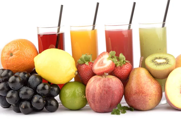 Fresh fruit juices on white — Stock Photo, Image