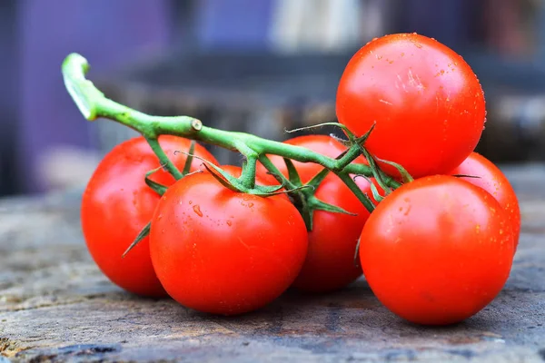 熟した美味しい赤いトマト。村の市場有機トマト。新鮮なトマトです。トマトから質的な背景. — ストック写真